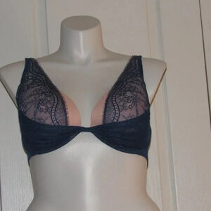 Cacique Navy and Pink Lace Bra
